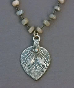 .960 Sterling Silver with Opal on Chain of Moonstones