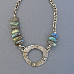 Textured Fine Silver with Greek lettering on Silver with Greek Lettering on Sterling Chain with Labradorite