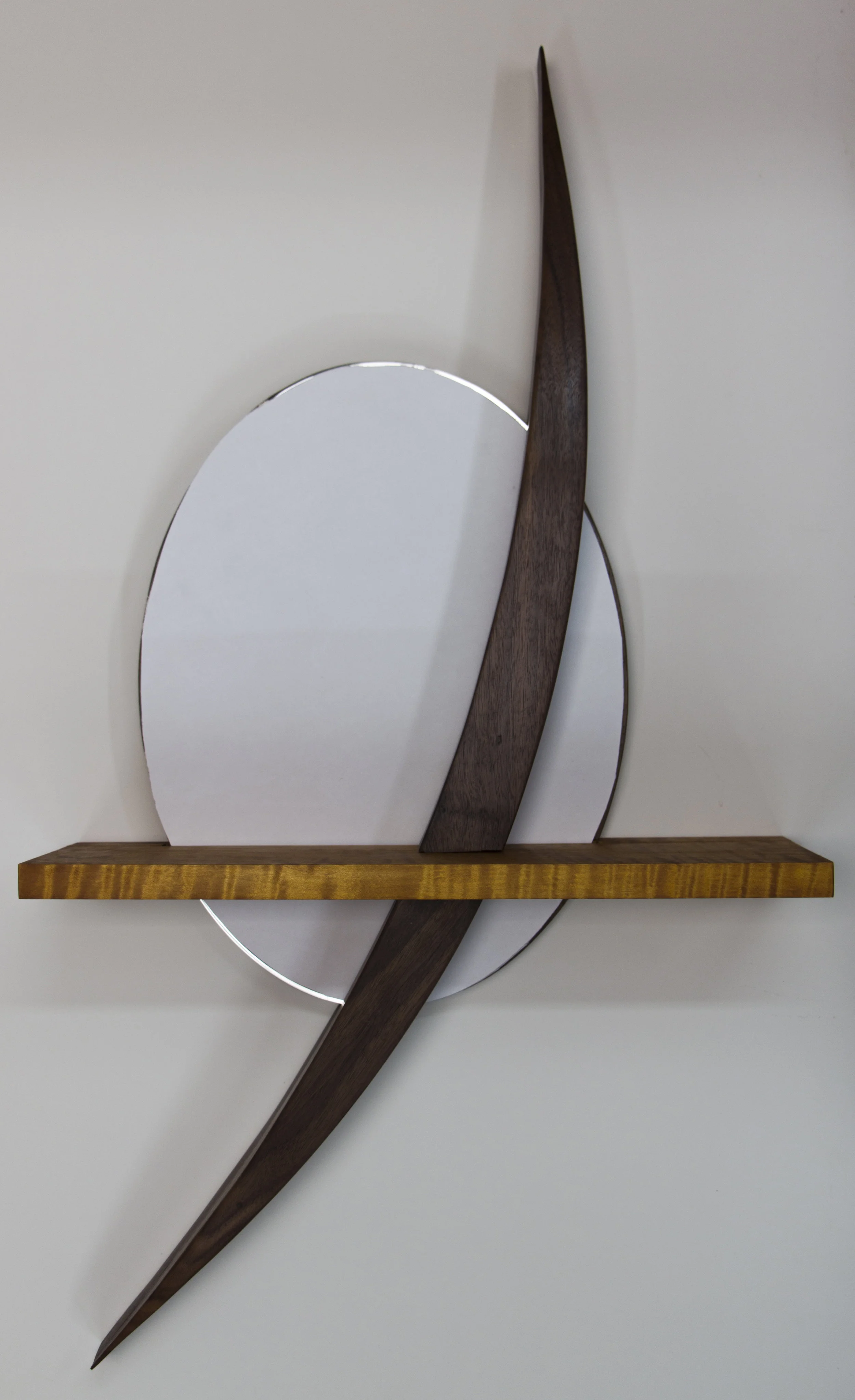Dark Maple and Walnut Mirror with Shelf