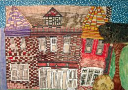 This house was drawn by Noah Filk from a photograph by Ricky Hogan; the
mixed media was added by Shelia Bush. Photograph by Carrianne
Hendrickson.