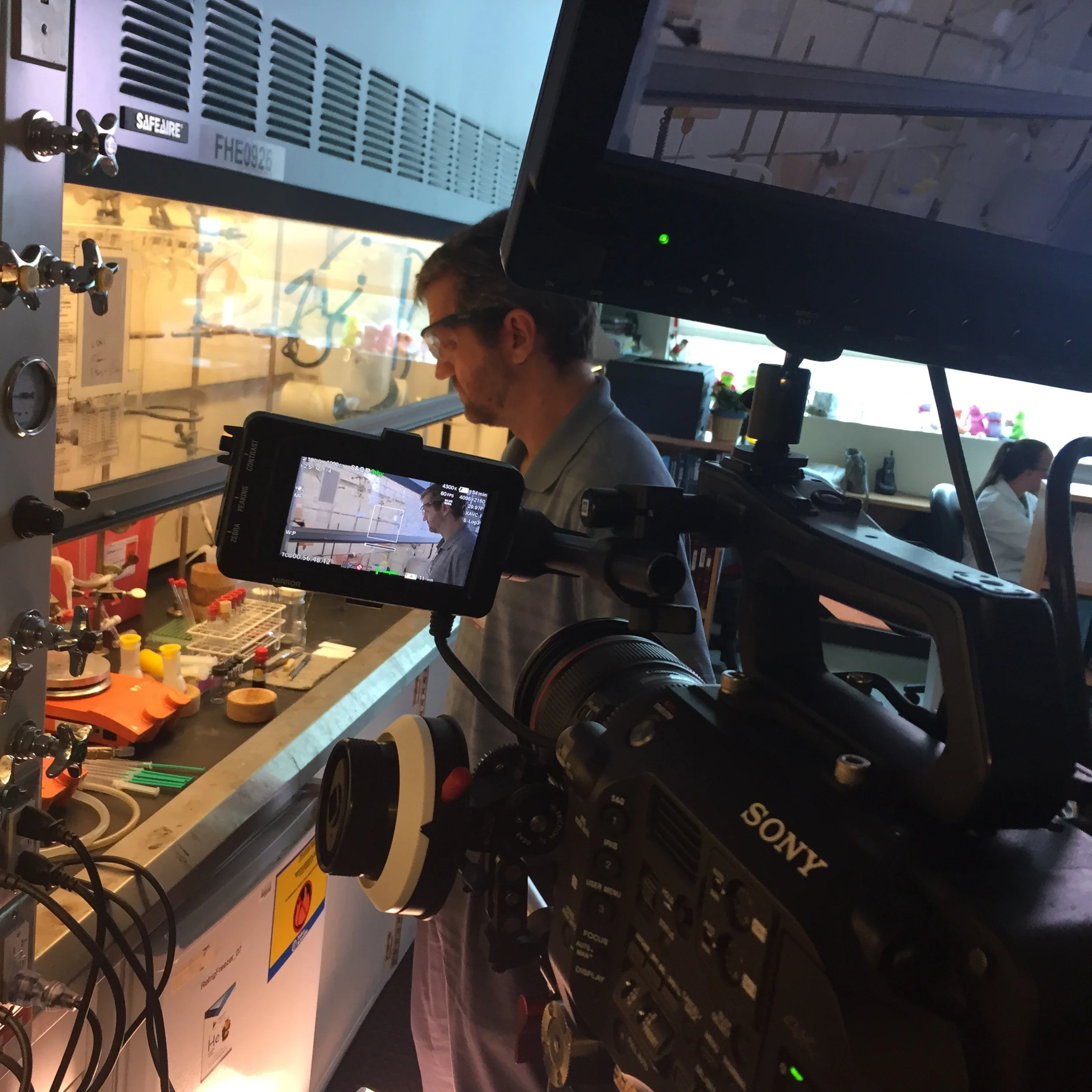 Setting up the FS7 to capture some laboratory b-roll footage