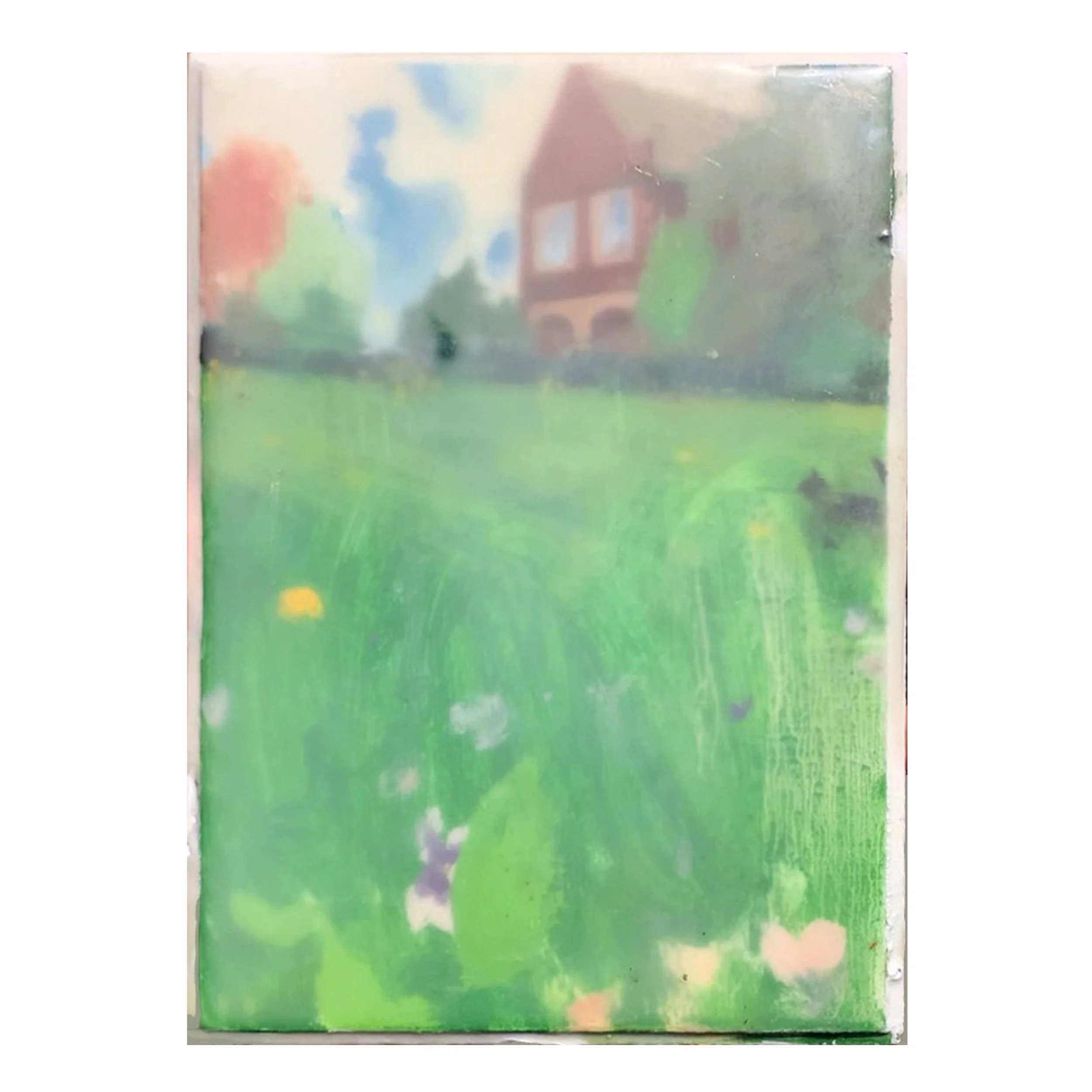 Favorite House with Black Cat, oil and encaustic on wood, 5"x7", $650