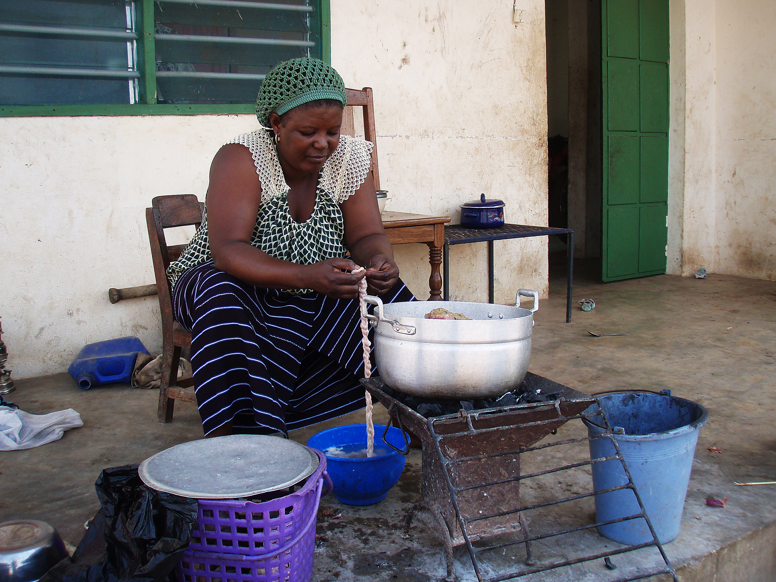 Falilah, one of the village nurse’s two wives, makes sausage from a sheep’s intestines. On Tabaski, or Eid al-Adha (or the “Festival of Sheep” in Togo), families slaughter a sheep to commemorate Abraham’s willingness to sacrifice his son Isaac to God. God instead provided a ram for the sacrifice.