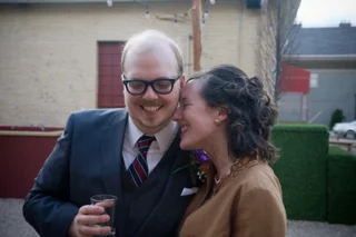 Wedding champagne at Garage Bar } Photo by Michelle Jones
