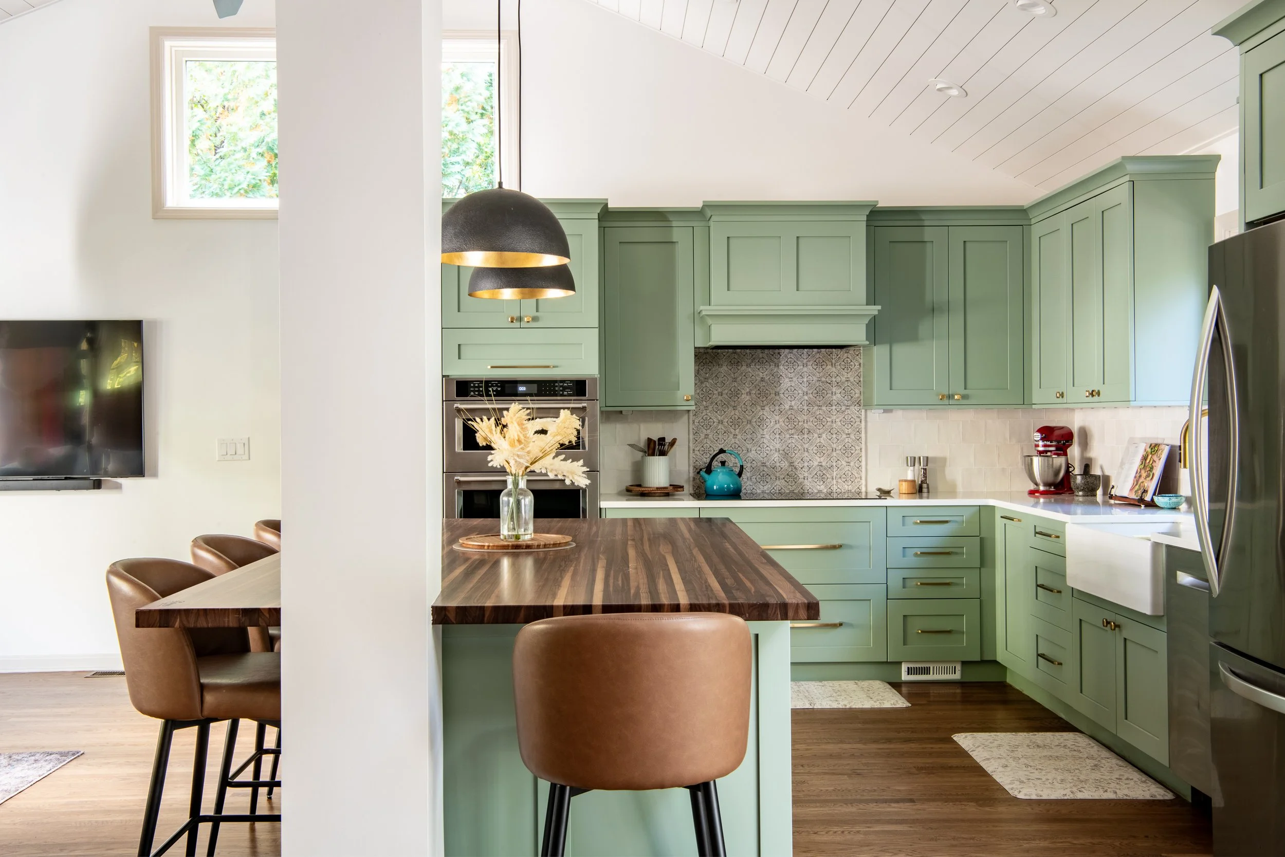 Wooden island countertop gold hardware Millburn NJ.jpg