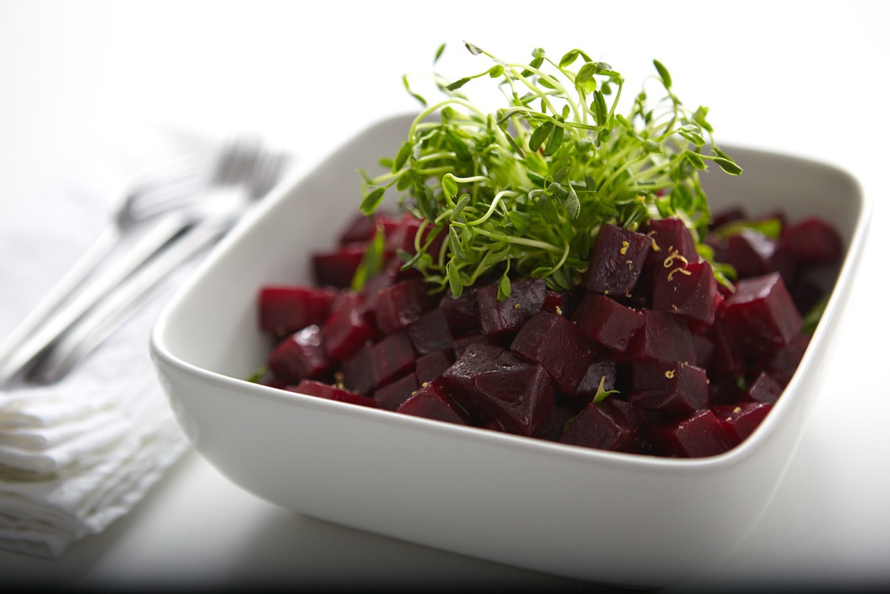 roasted beets with pea shoots and lemon zest