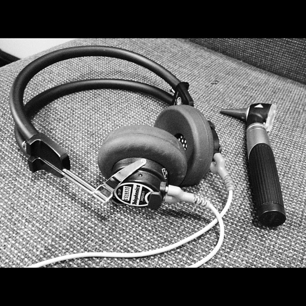 headphones and otoscope for diagnostic hearing evaluations to identify hearing loss and other hearing disorders