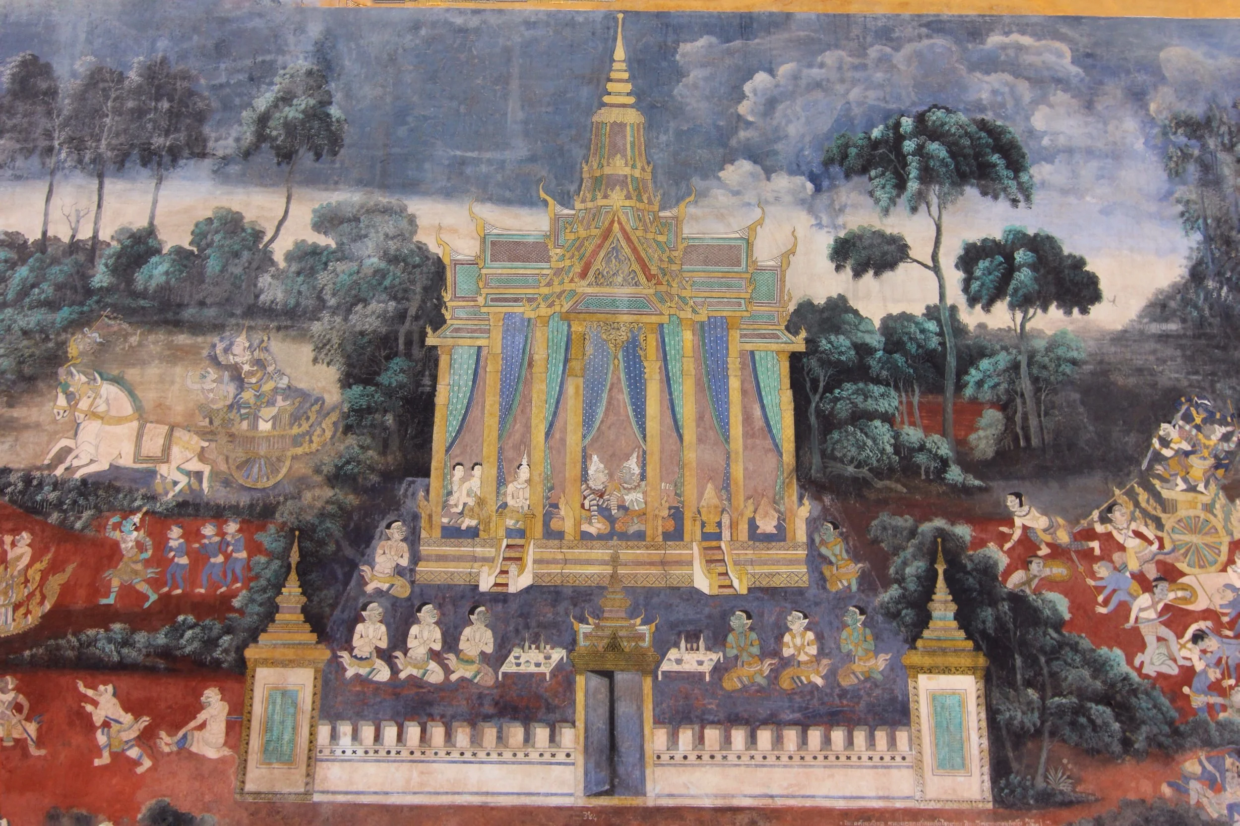 Detail of a restored portion of a mural at the Royal Palace.