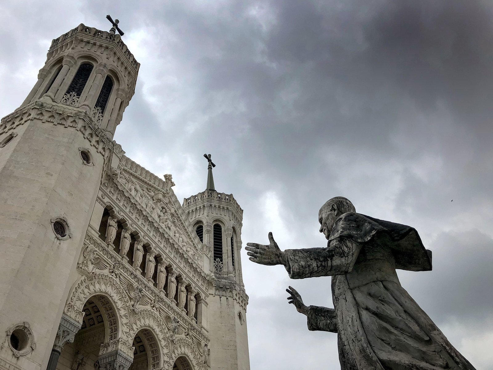 Statue of Pope John Paul II, Basilica of Notre-Dame de Fourviere, Lyon, France