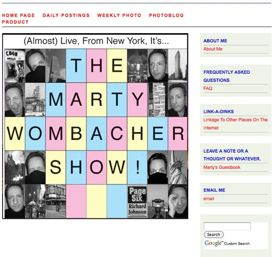 The original homepage for The Marty Wombacher Show Blog.