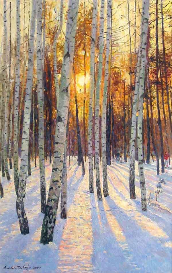 Sunset in a Birch Grove by Anatoly Dverin Russian-born.jpg