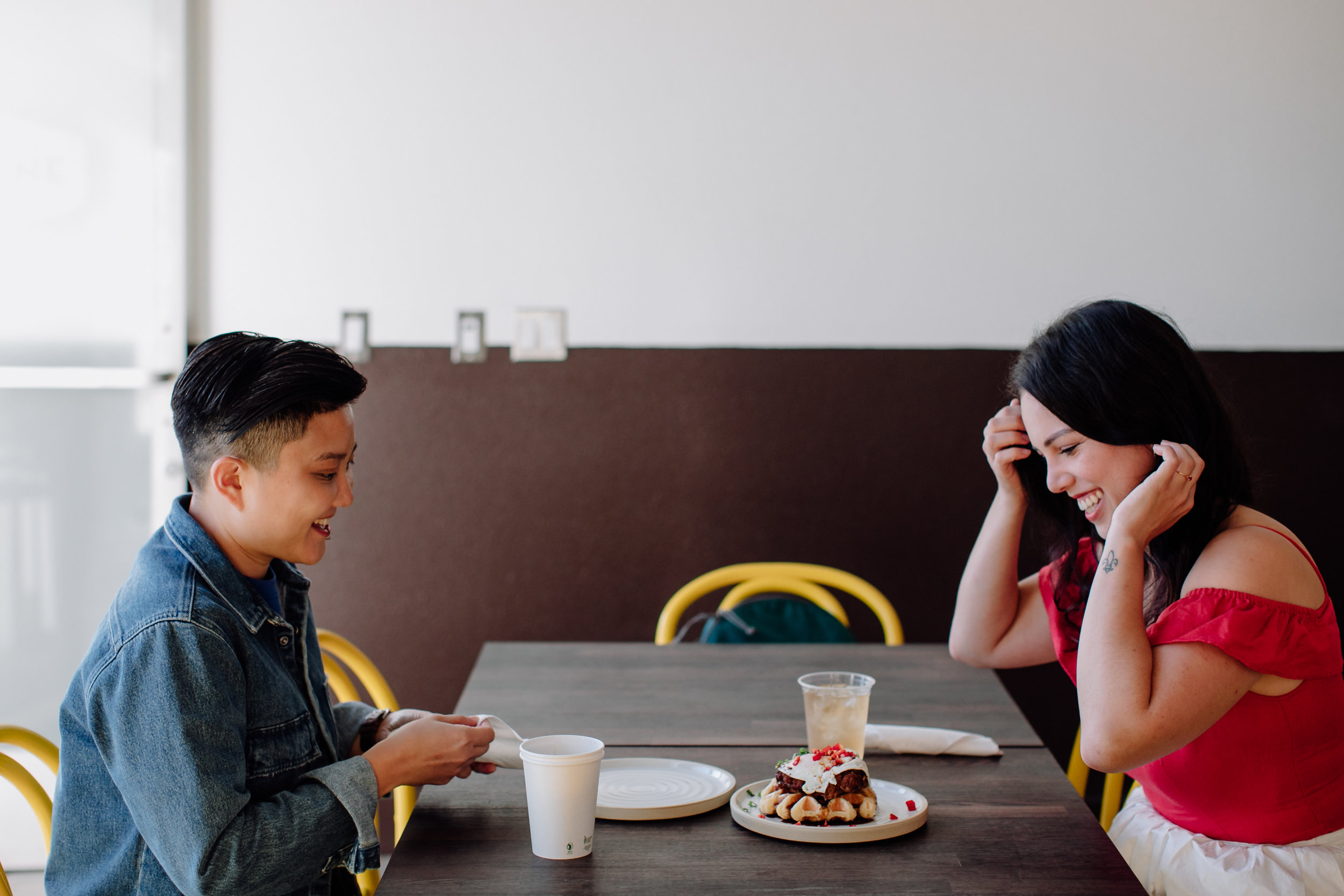  A romantic engagement shoot over waffles in Oakland, California. 