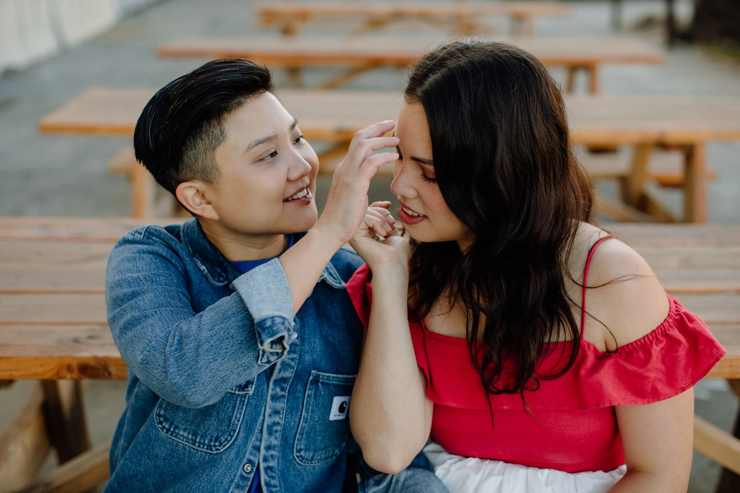 A romantic engagement shoot over waffles in Oakland, California.