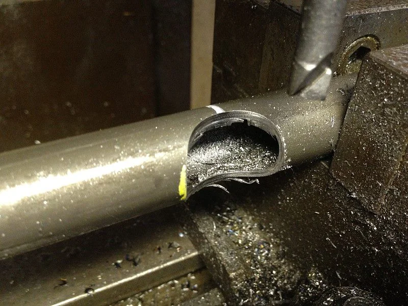 2012-07-23 02 boring stanchion recess for fork dropout.jpg