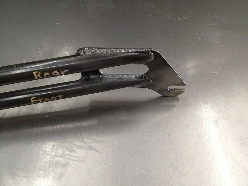 2012-07-24 07 streamliner fork welded, drive side dropout closeup.jpg