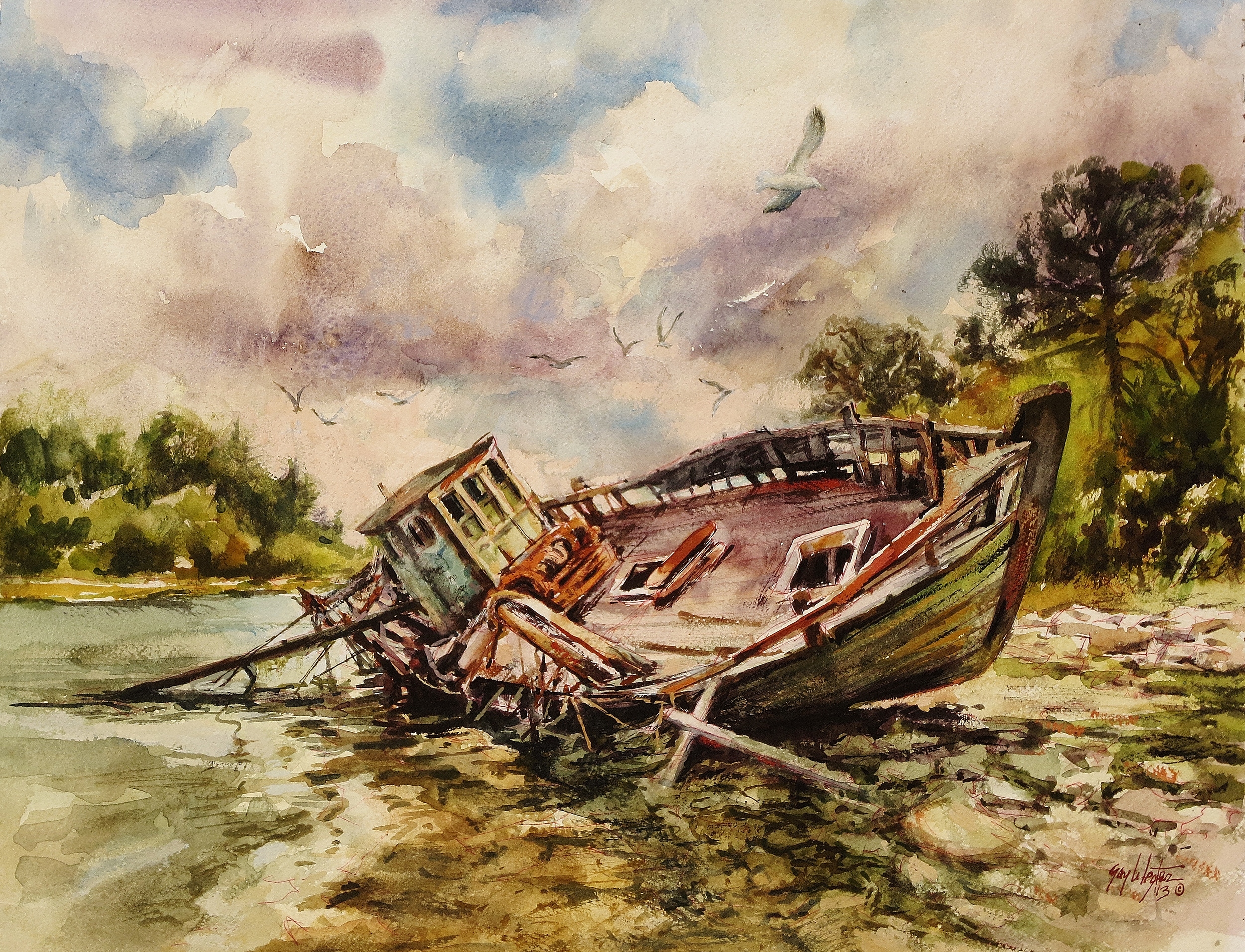 Shipwreck, Watercolor