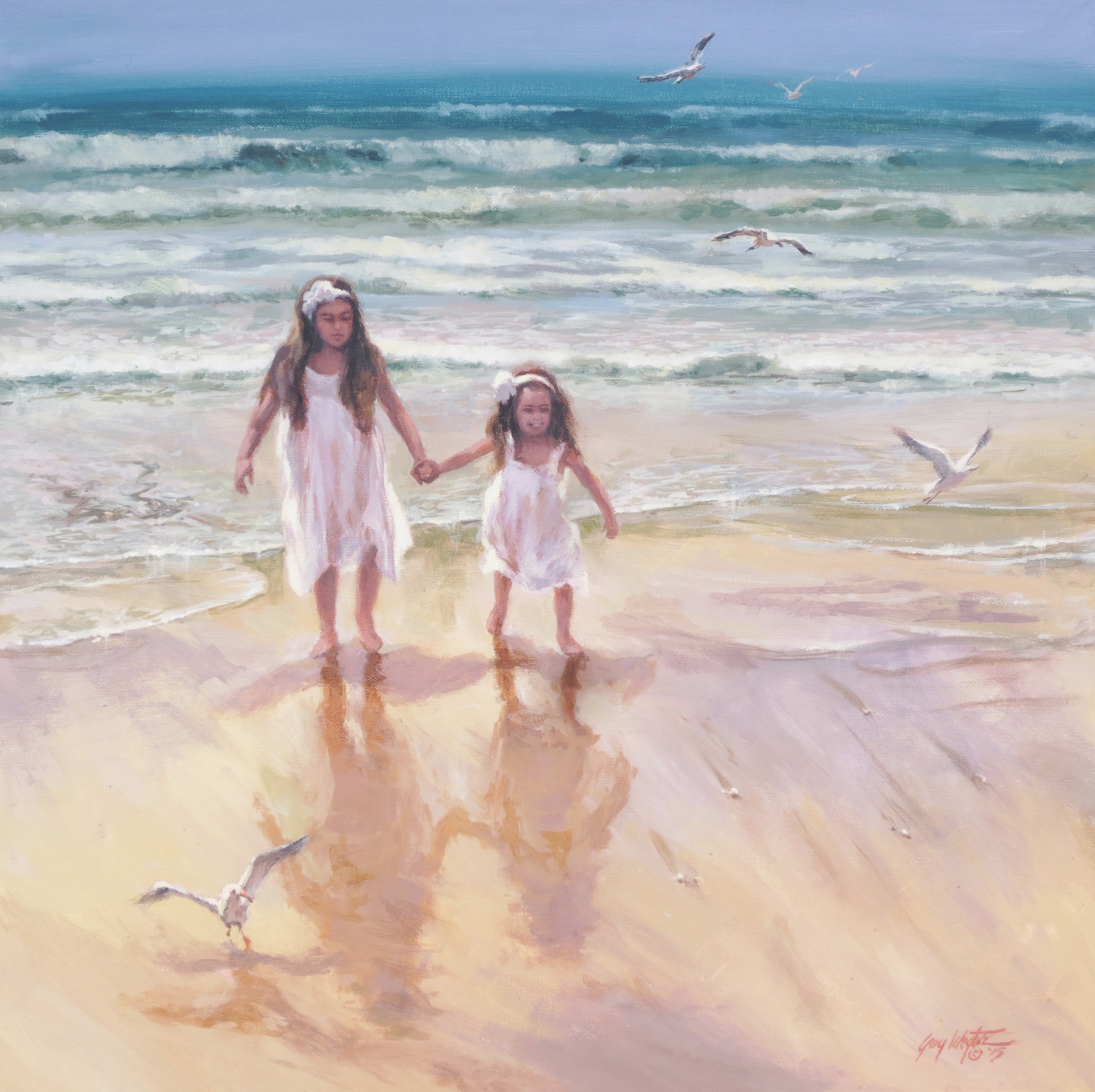 Sisters at Scripps Pier Beach, Acrylic