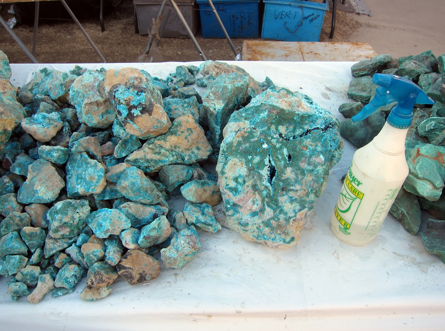 Some rough stones look better when they're wet. A spray bottle of water is handy so you can truly see the color and shine of the stones even before it is polished.