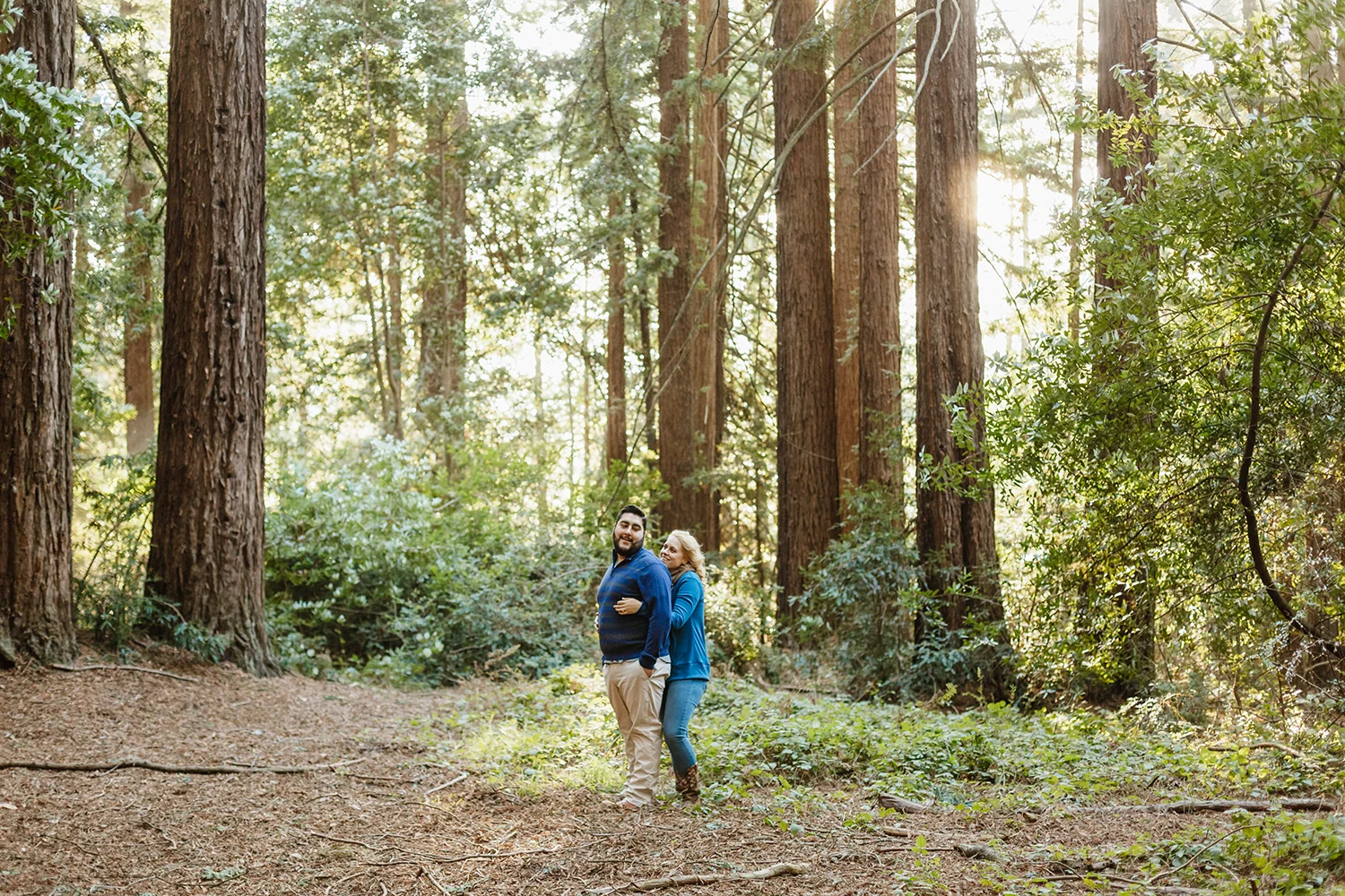 Couple’s engagement session in the redwoods in Oakland California.