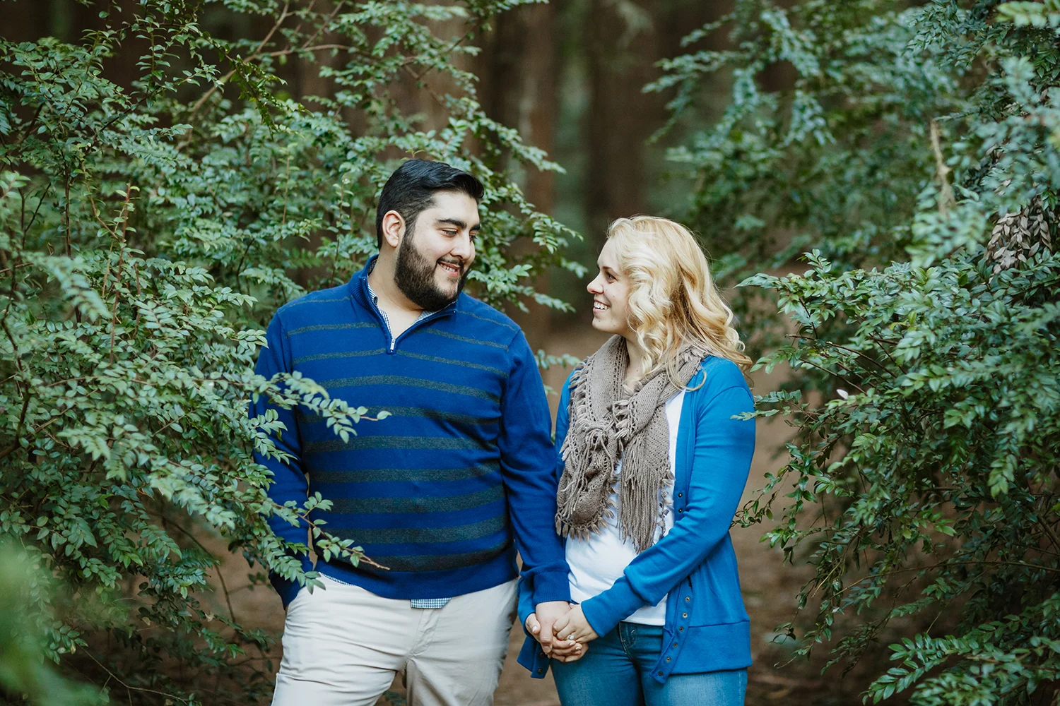 Couple’s engagement session in the redwoods in Oakland California.