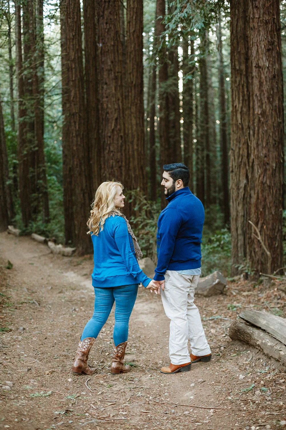 Couple’s engagement session in the redwoods in Oakland California.