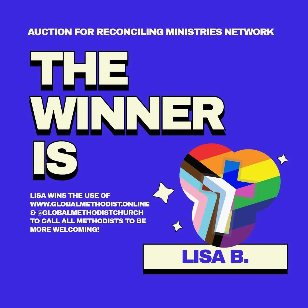 Congrats to @lisa.batten.7 - our big charity auction winner! Her donation supporting @rmnetwork landed her the rights to www.globalmethodist.online and @globalmethodistchurch which she can use to keep calling all Methodist to be more welcoming!