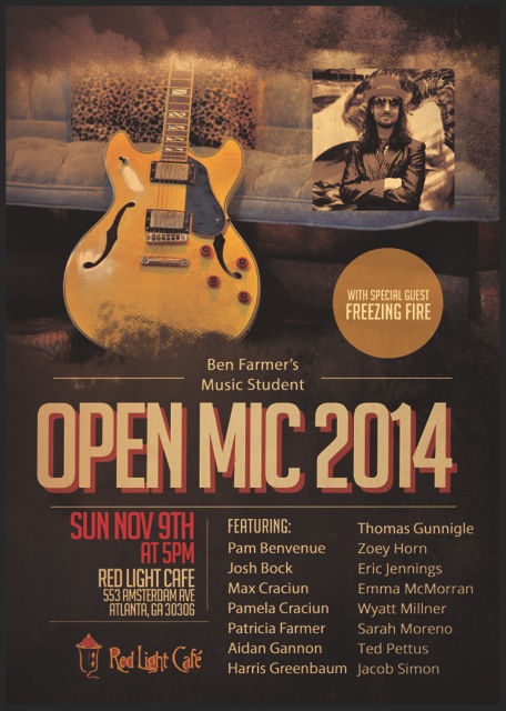 Ben Farmer's Music Student Open Mic — November 9, 2014 — Red Light Café, Atlanta, GA