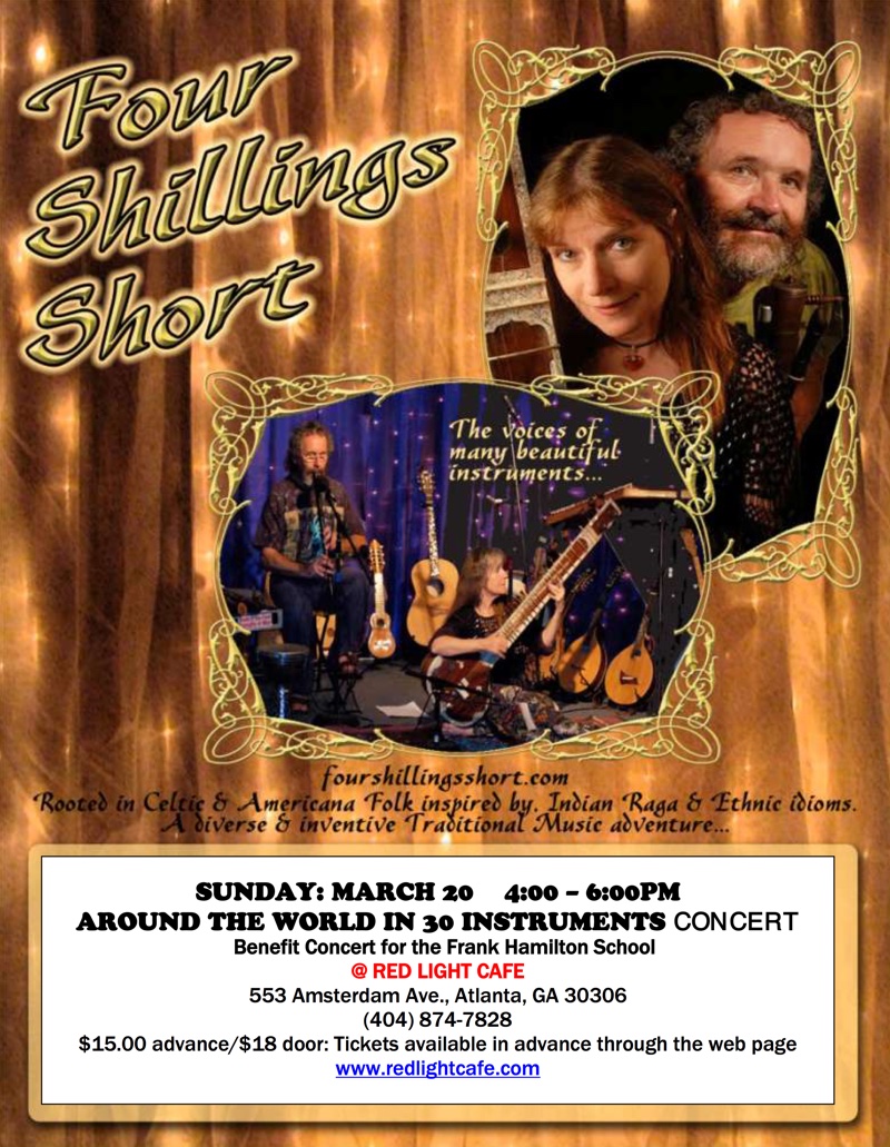 Four Shillings Short "Around the World in 30 Instruments" — Benefit Concert for the Frank Hamilton Folk School — March 20, 2016 — Red Light Café, Atlanta, GA