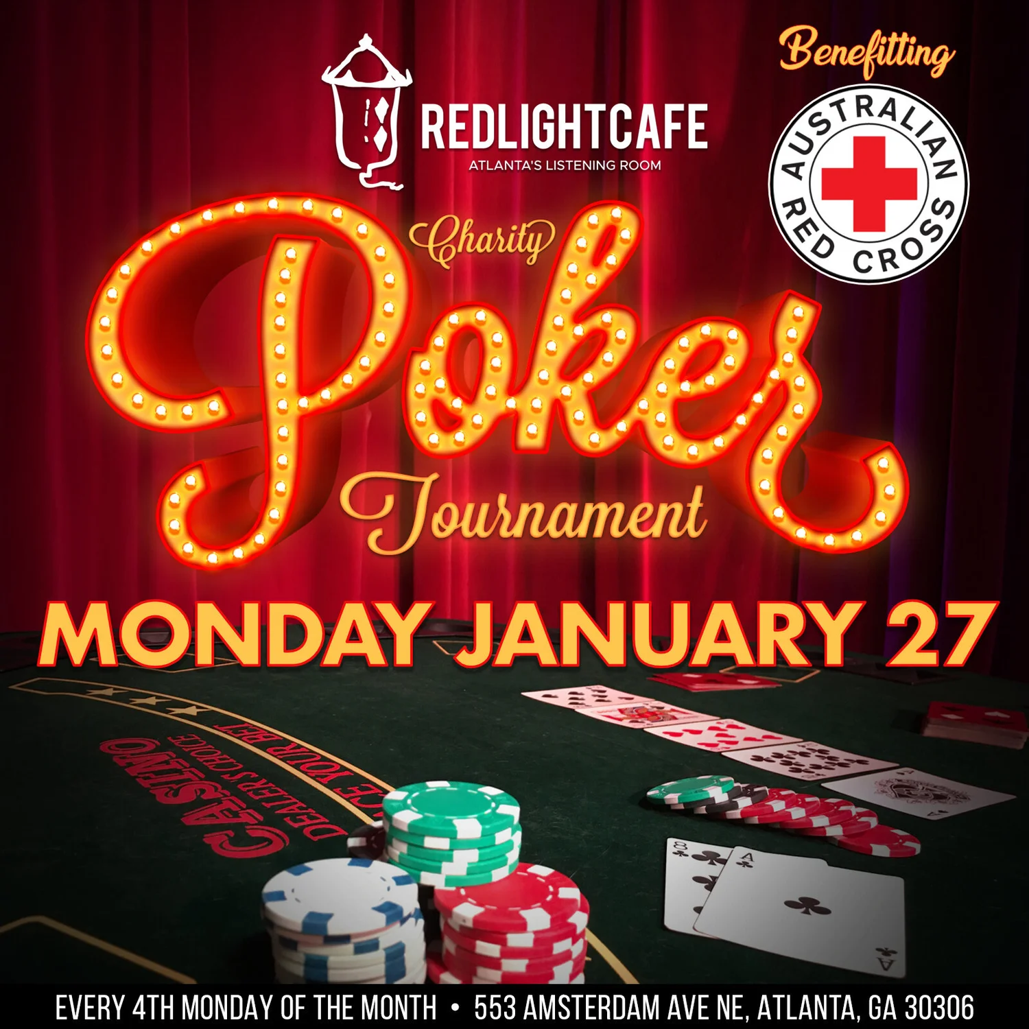 RLC Charity Poker Tournament: Australian Red Cross — January 27, 2020 — Red Light Café, Atlanta, GA