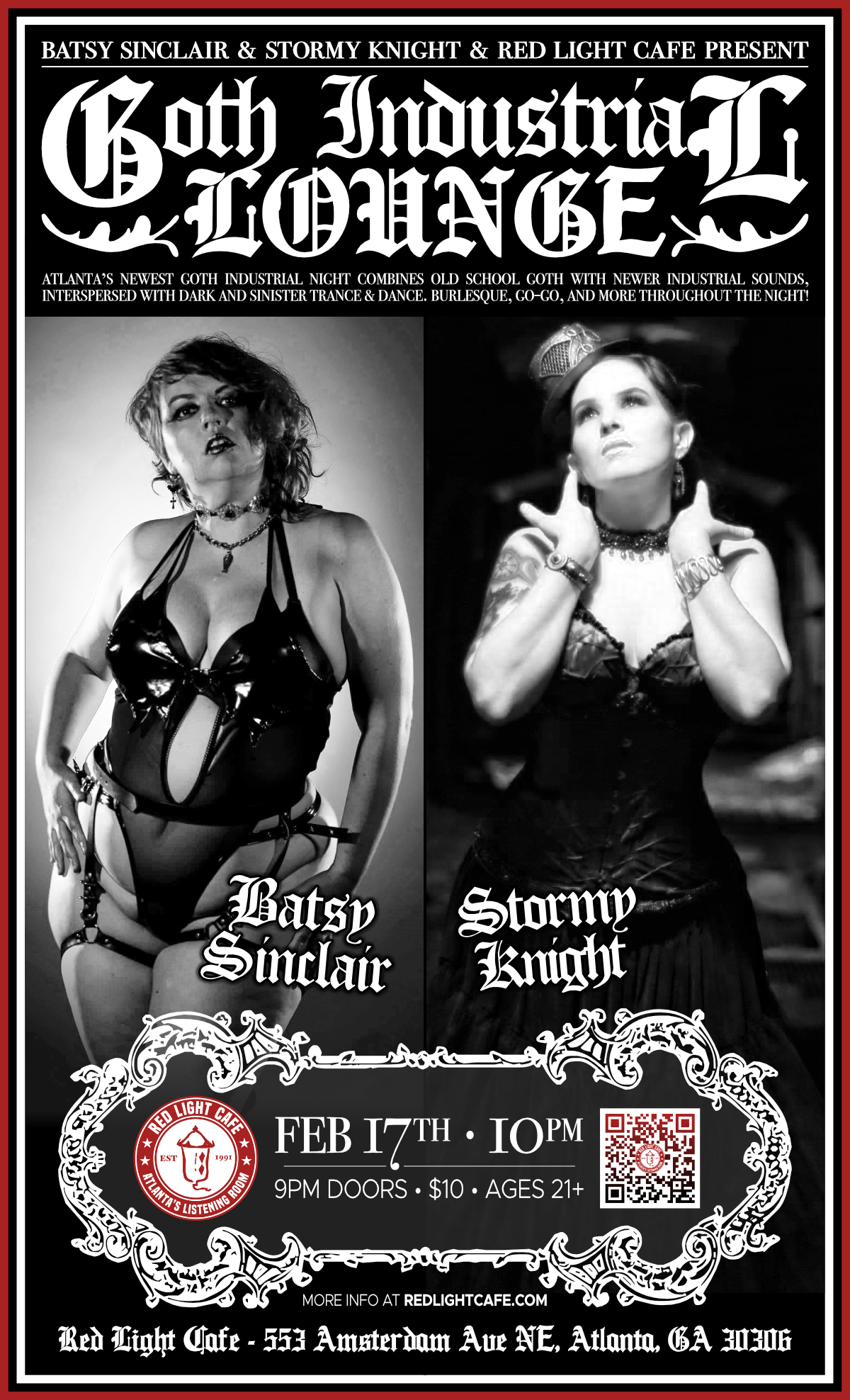 Goth Industrial Lounge w/ Batsy Sinclair and Stormy Knight — February 17, 2023 — Red Light Café, Atlanta, GA