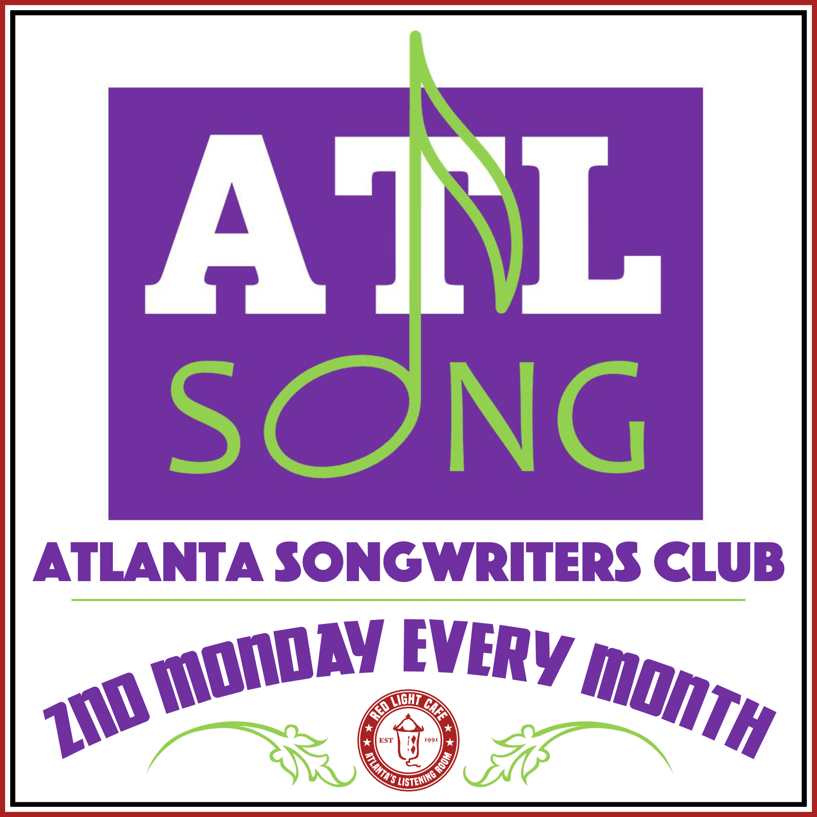 Atlanta Songwriters Club Meet Up — 2nd Monday Every Month — Red Light Café, Atlanta, GA