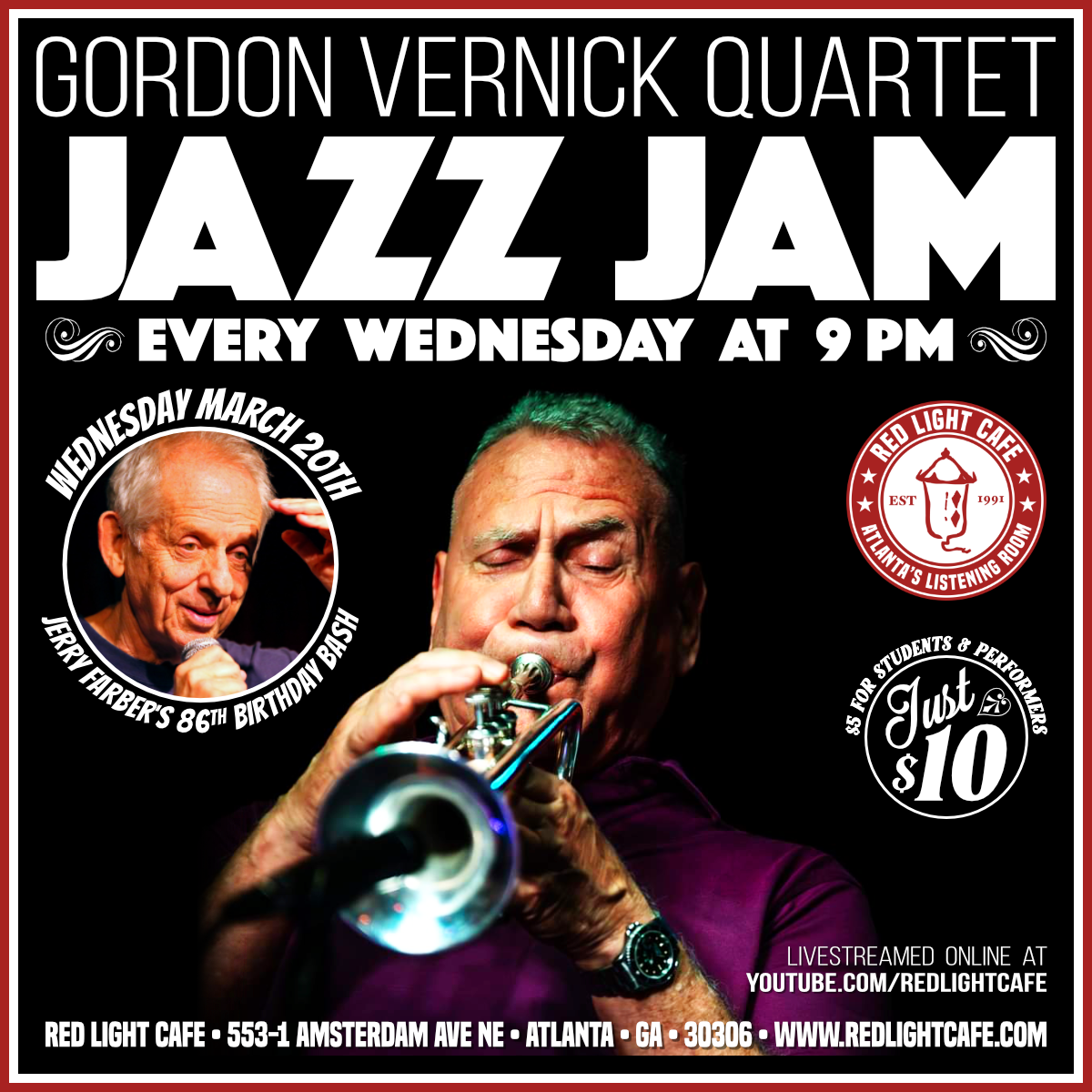 Wednesday Jazz Jam &amp; Jerry Farber 86th Birthday Bash — March 20, 2024 — Red Light Café, Atlanta, GA