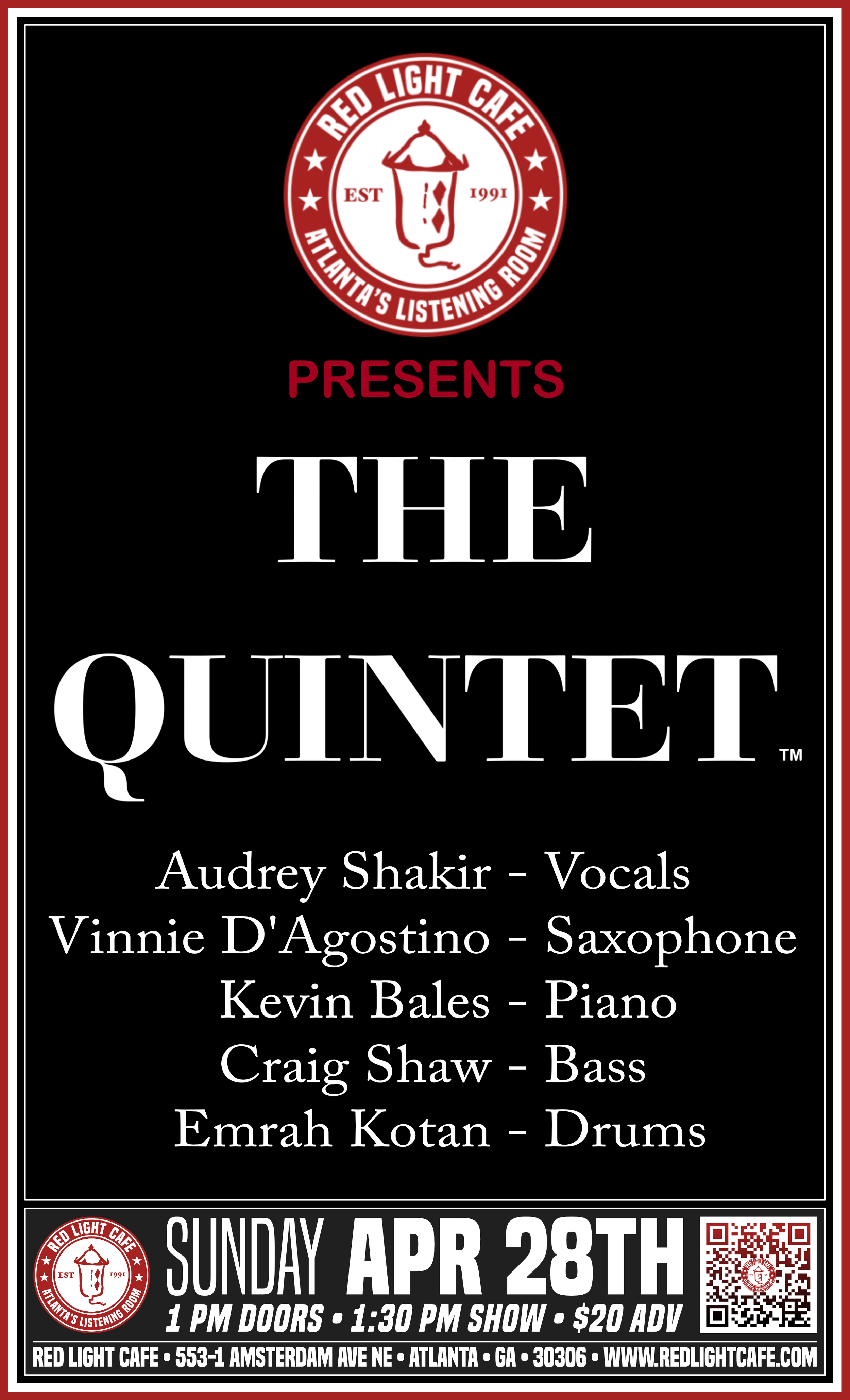 The Quintet - Sunday Afternoon for Jazz Lovers — April 28, 2024 — Red Light Café, Atlanta, GA