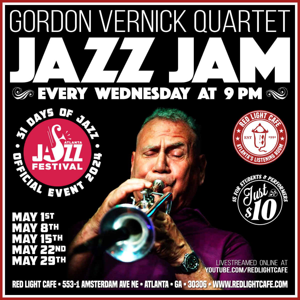 Wednesday Jazz Jam w/ the Gordon Vernick Quartet —&nbsp;Red Light Cafe, Atlanta, GA