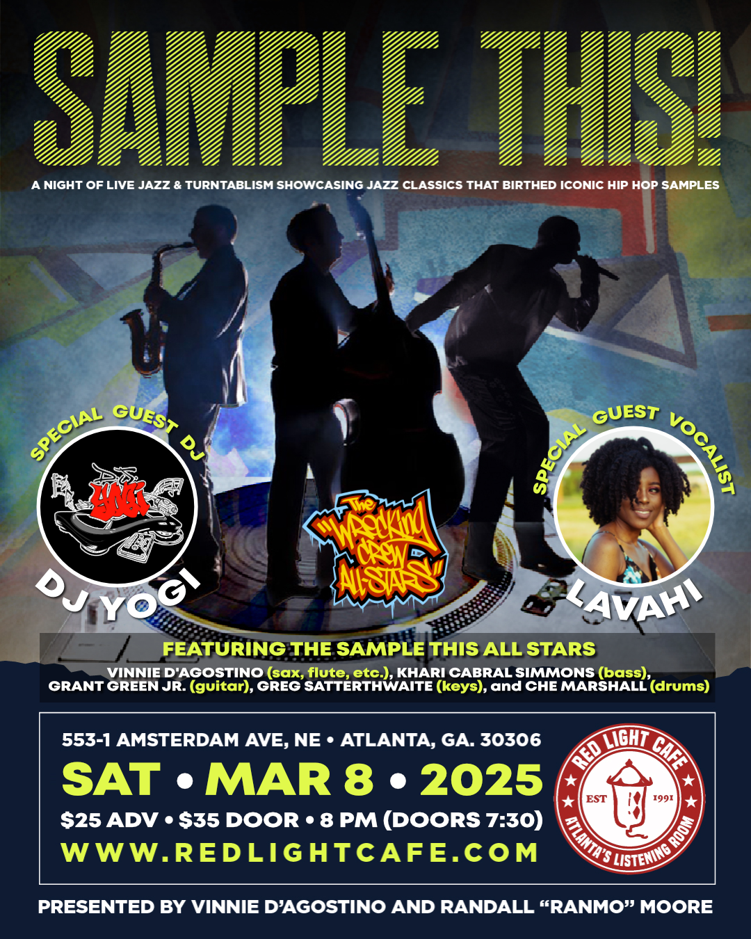 SAMPLE THIS! Live Funk Jazz Quintet &amp; Hip Hop DJ feat. Lavahi (vocals) — March 8, 2025 — Red Light Café, Atlanta, GA