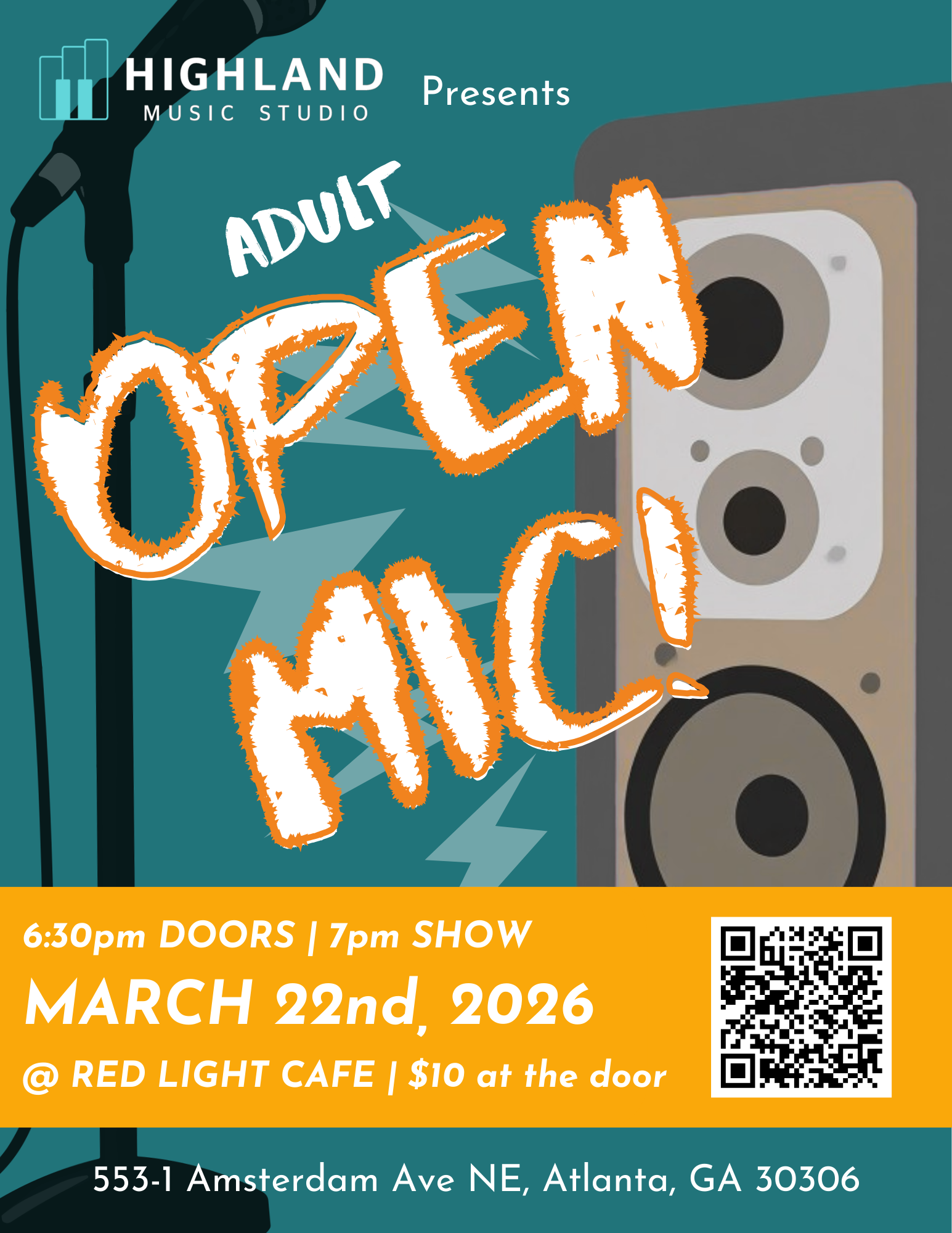Highland Music Studio Adult Open Mic — March 22, 2026 — Red Light Café, Atlanta, GA