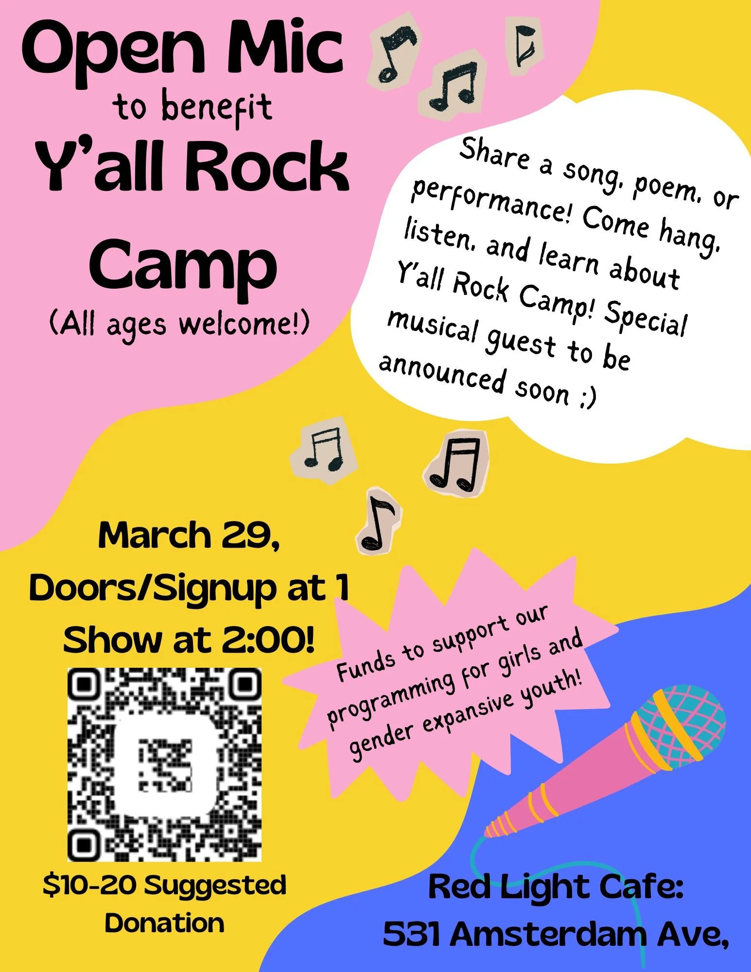 Open Mic Benefitting Y'all Rock Camp! — March 29, 2026 — Red Light Café, Atlanta, GA