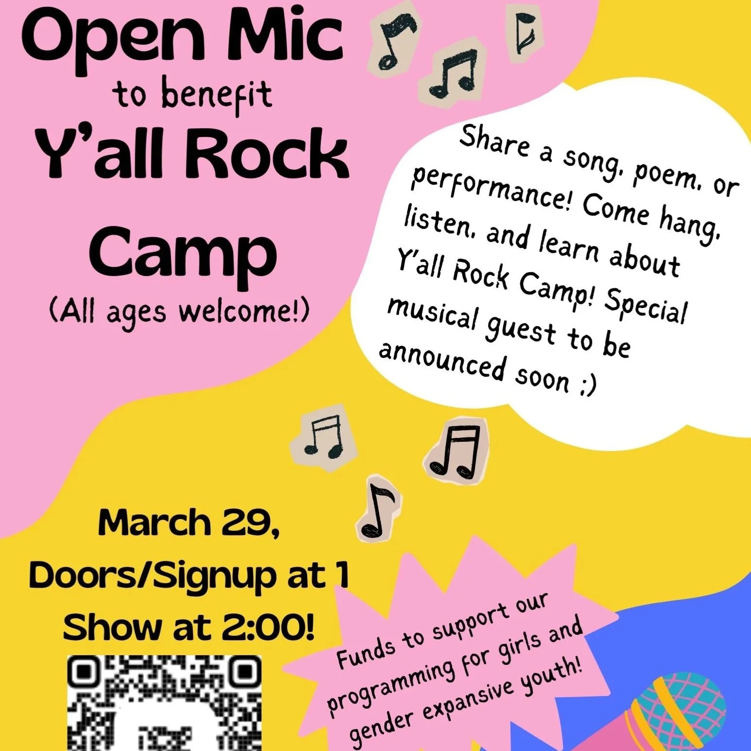 Open Mic Benefitting Y'all Rock Camp!