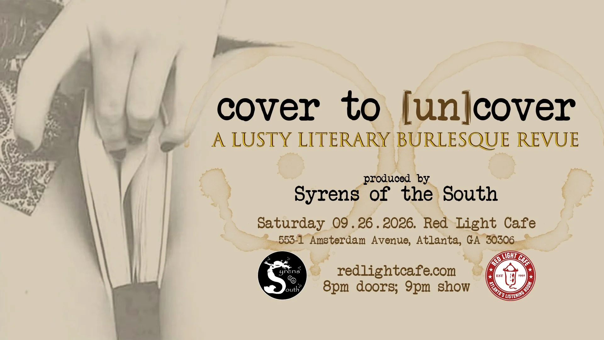 cover to [un]cover: A Lusty Literary Burlesque Revue —&nbsp;September 26, 2026 —&nbsp;Red Light Café, Atlanta, GA