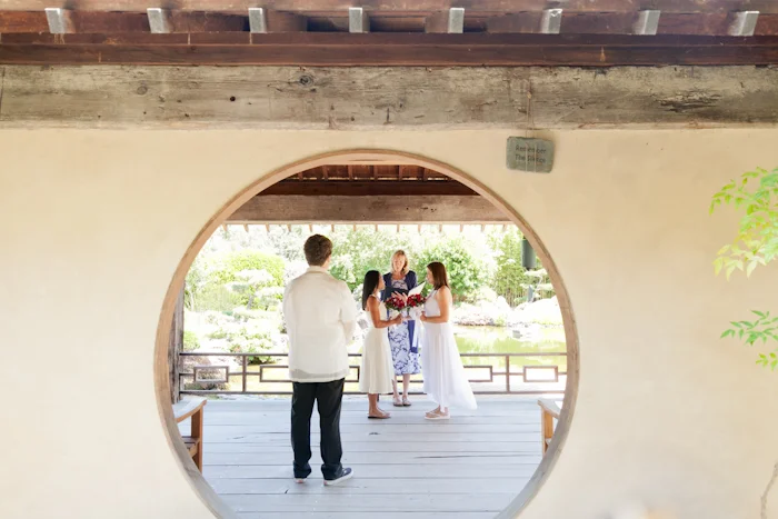 Elopement in meditation garden at osmosis spa