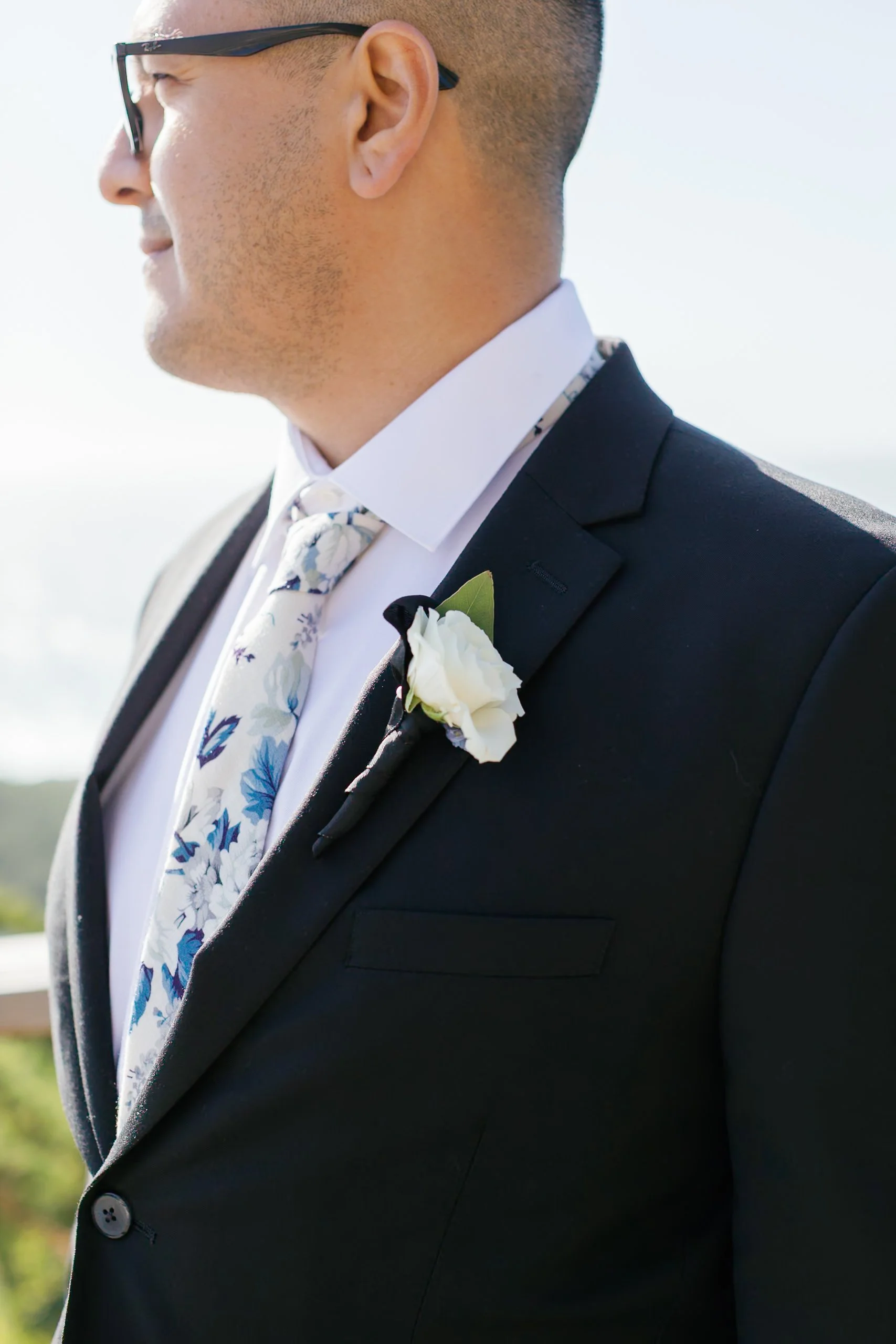 groom with boutonnière at carmel highlands wedding