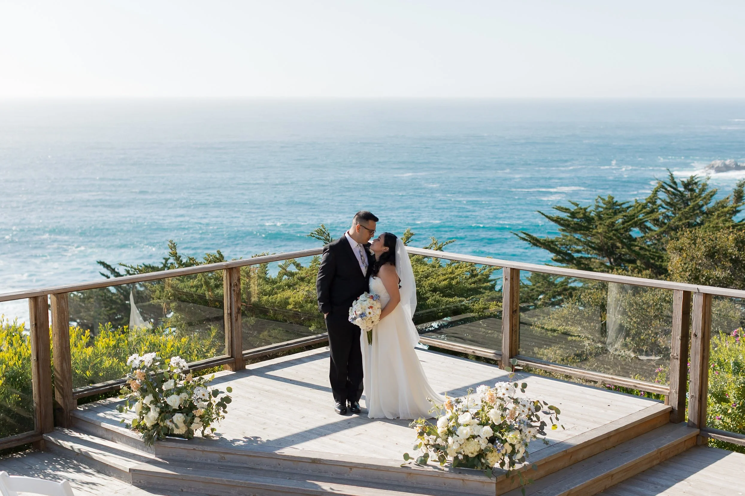 bride and groom portraits at carmel highands inn
