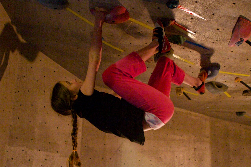 Eva Upside Down in the Gravitron During the JIBS Comp at Philly Rock Gym