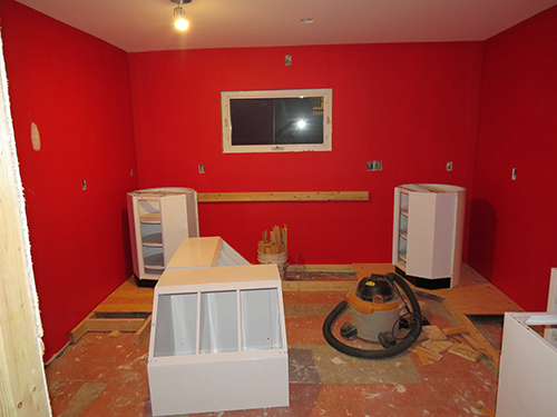 You can see the platform Norm built to support the lower cabinets.