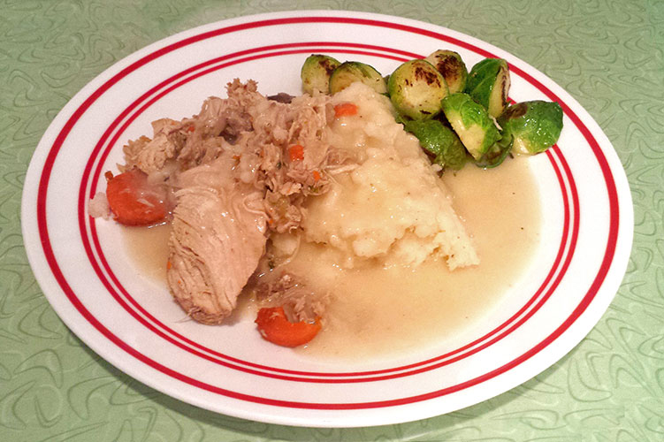 Meal 2: Chicken Fricassee with mashed potatoes and brussel sprouts