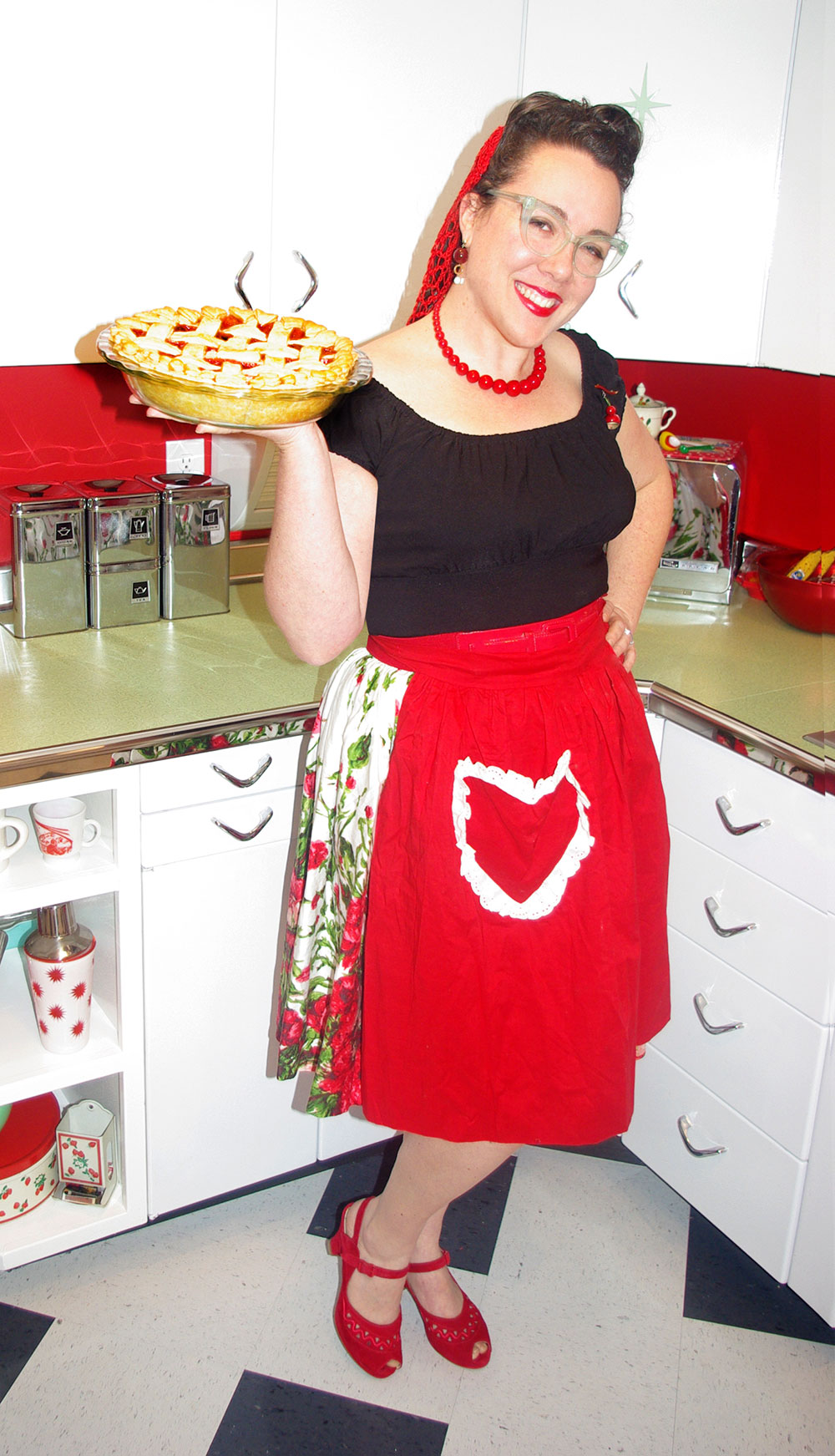 Always looking for a reason to dress up! I'd say spanking new kitchen and pie is as good a reason as any.