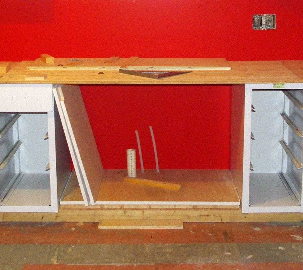 Custom wooden sink base, during construction