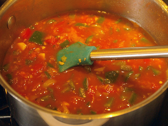 Chili sauce simmering on the stove