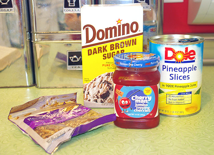 Some of the ingredients for pineapple upside down cake