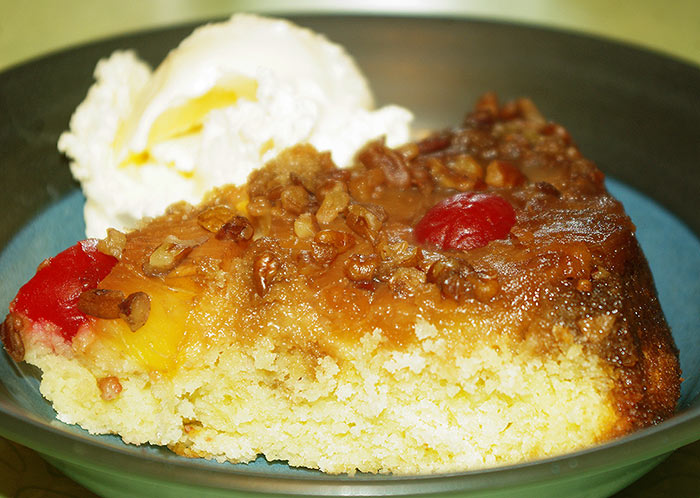 Pineapple upside down cake a la mode.